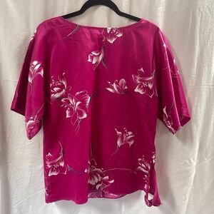 Vtg Nani Hawaiian Womens Shirt Purple Floral Smock Small